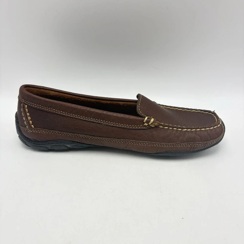 LL Bean Leather Moccasin Driving Loafer Womens 8 Wide Shoe Brown Pebbled Preppy